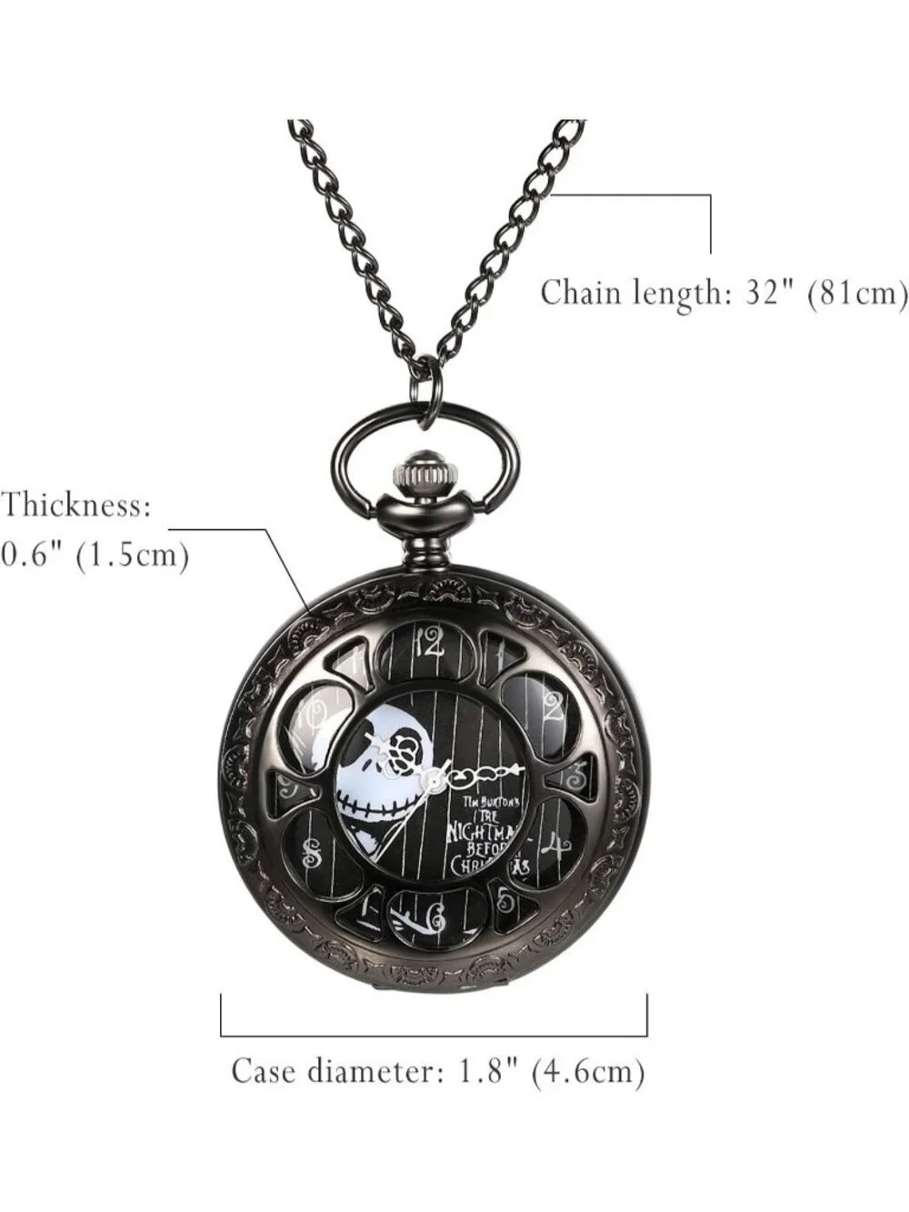 Unisex Black Analog Christmas Antique Quartz Hollow Chain Necklace Pocket Watch
